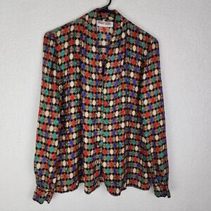 VINTAGE MAGGY LONDON Printed Button Down Blouse M